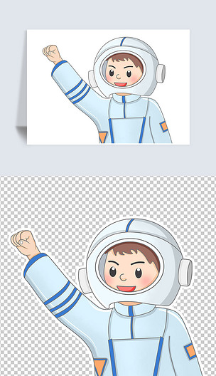 卡通手绘穿宇航服的男孩png免抠素