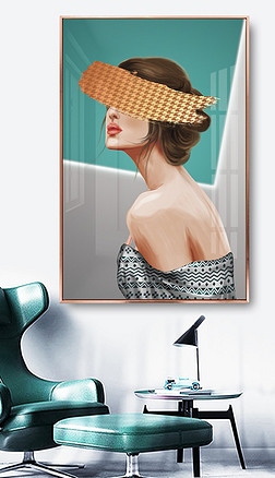 手绘现代女性人物肖像客厅玄关装饰画