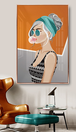 手绘现代女性人物肖像客厅玄关装饰画