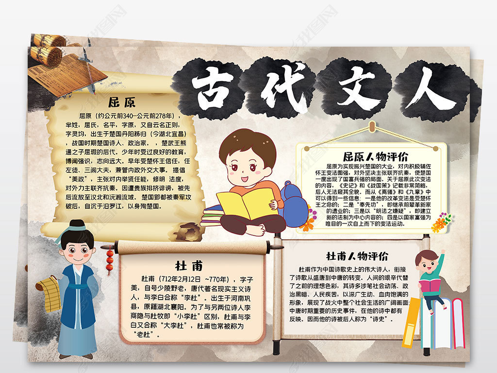 古代著名诗人屈原手抄报下载-编号25115761-名人名家手抄报-我图网