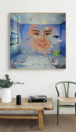 空间3d人脸创意矢量绘制巨幅现代装饰画童趣图