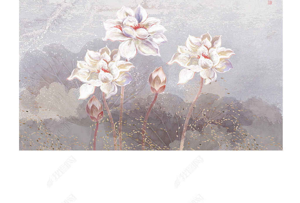墙北欧原创手绘油画荷花装饰画下载-编号25121565-花鸟壁纸-我图网