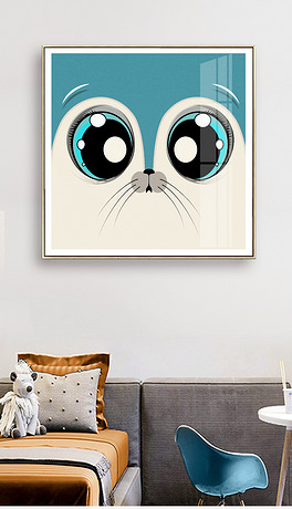 现代简约小清新卡通动物大眼睛q版装饰画6