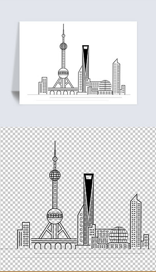 原创矢量世界著名线条城市上海地标建筑剪影免抠元素版权可商用