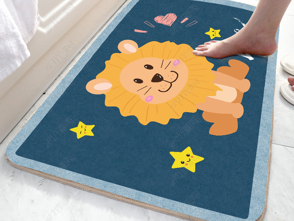 现代北欧可爱卡通网红小狮子浴室卫生间地垫地毯
