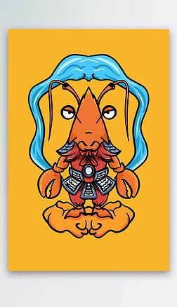 虾卡通插画|卡通虾兵