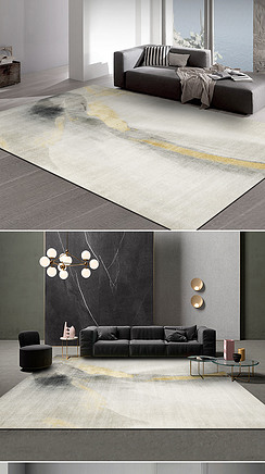 现代简约金色抽象水墨艺术地毯地垫图案设计