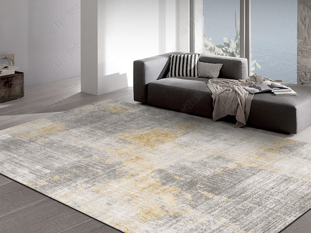 现代简约金色抽象水墨条纹艺术地毯地垫图案设计