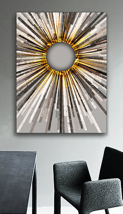 金色太阳花装饰画|远东的财富抽象灰黄金色太阳花卉绽放装饰画