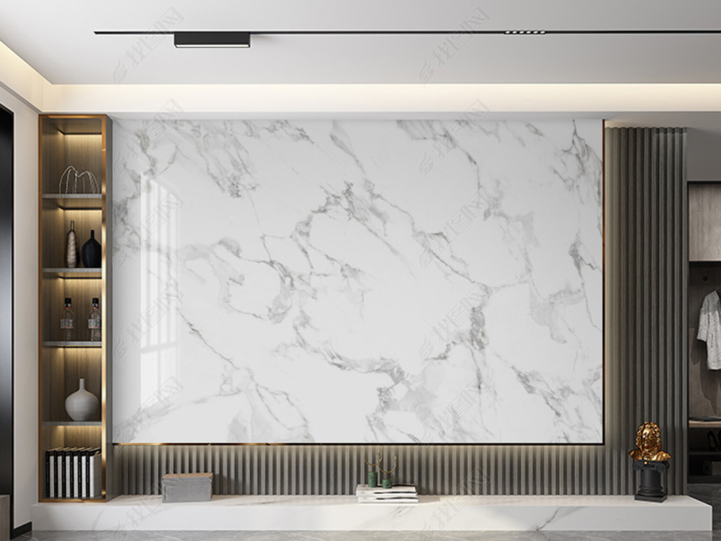爵士白大理石岩板奢石悬空电视背景墙