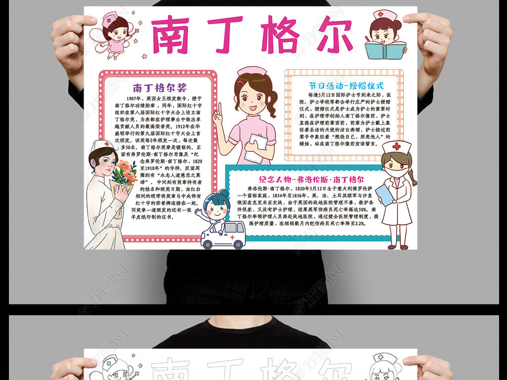 原创南丁格尔手抄报国际护士节小报线描黑白涂色素材版权可商用