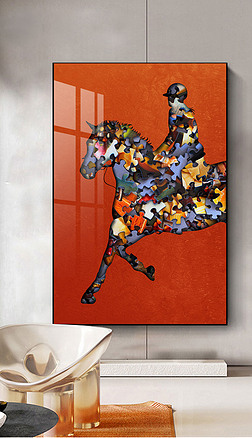 手绘橙色走廊入户玄关马爱马仕千禧极繁装饰画