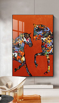 手绘橙色走廊入户玄关马爱马仕千禧极繁装饰画