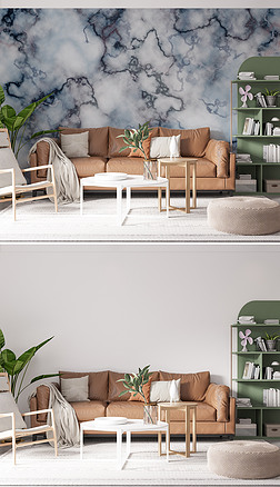 现代简约客厅沙发背景墙墙纸壁纸场景样机13
