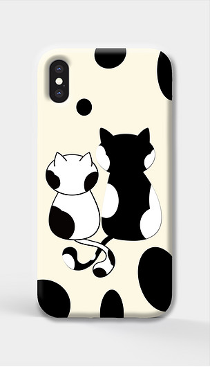 简约可爱黑白花情侣猫咪手机壳图案设计