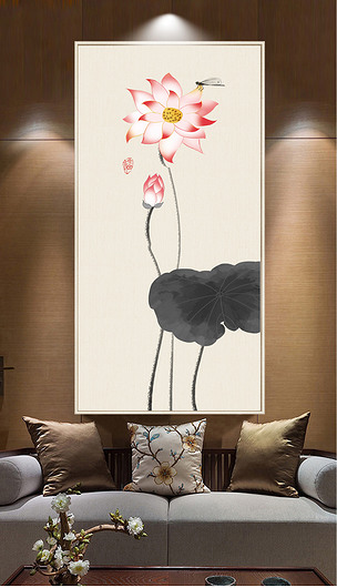 新中式无框画水墨荷花禅意手绘荷花装饰画