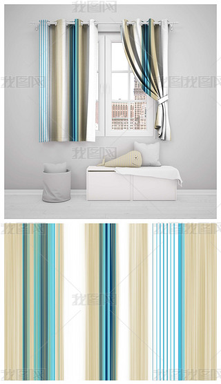简约几何条纹布艺窗帘印花图案