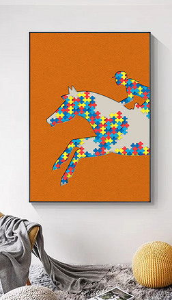 乐高装饰画装饰画|现代轻奢爱马仕橙一马当先拼图挂画玄关装饰画3