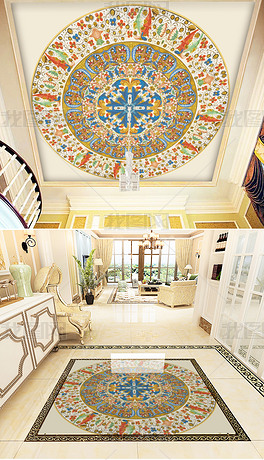欧式古典花纹天顶地毯瓷砖大理石纹装饰图案设计