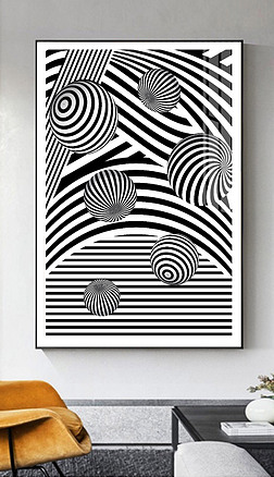 现代简约黑白立体球抽象几何玄关过道装饰画2