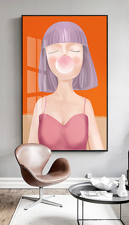 现代简约手绘泡泡女孩时尚可爱女孩装饰画