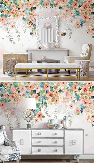 北欧ins手绘浪漫蔷薇花美式墙纸室内背景墙