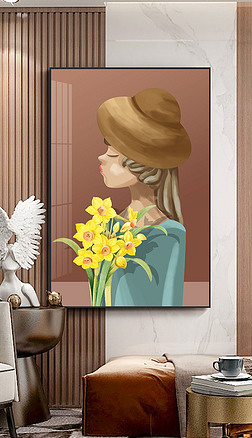 手绘小女孩公主ins人物现代简约小清新装饰画