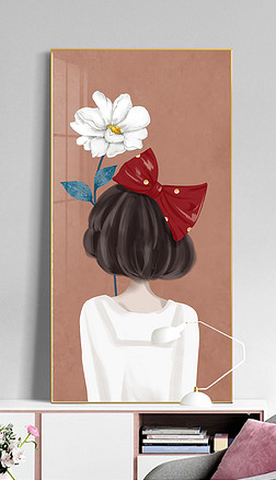 手绘女孩小清新ins人物现代简约小清新装饰画