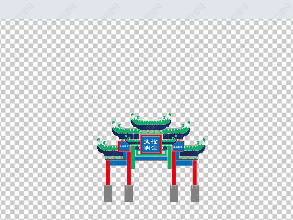 免抠元素 卡通手绘 建筑 > 河北沧州文庙牌坊古代建筑城市地标矢量ai