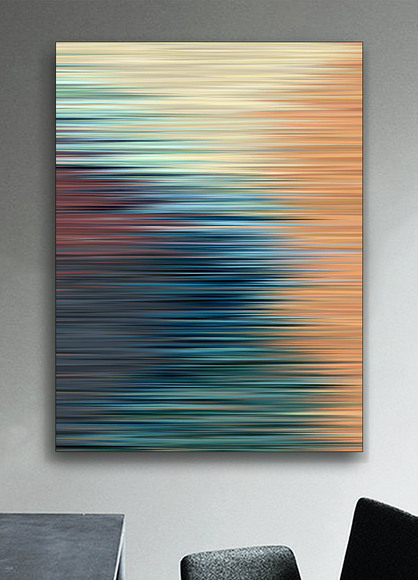 时光の伤痕抽象暗蓝黄色渐变层次波纹装饰画