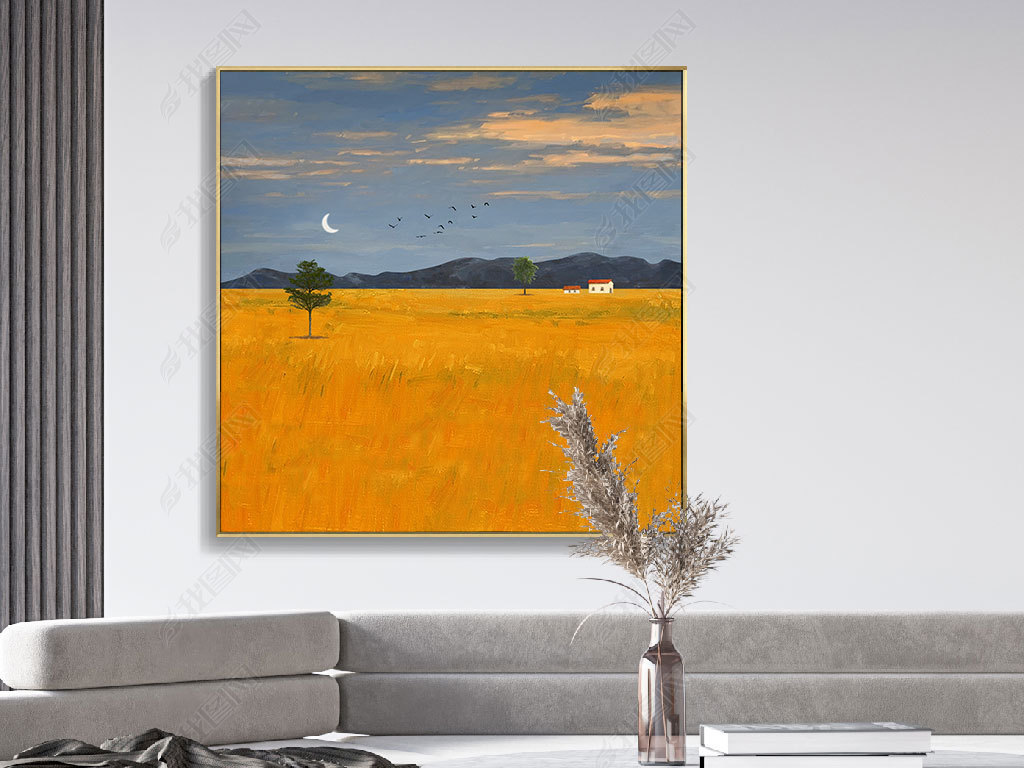 现代抽象手绘油画北欧简约风光方形玄关装饰画