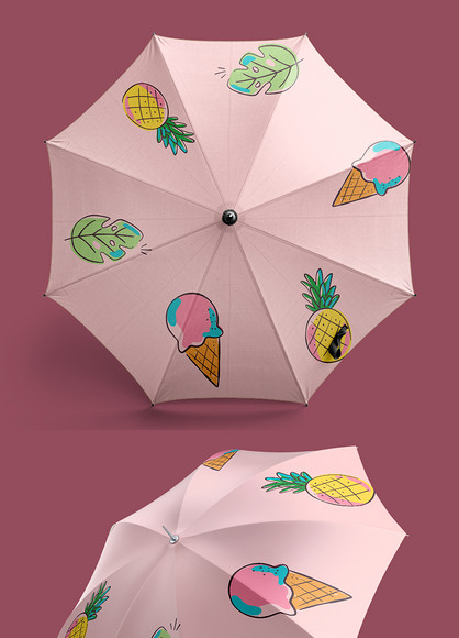 时尚夏季粉色可爱卡通夏季卡通图案爱心雨伞图案