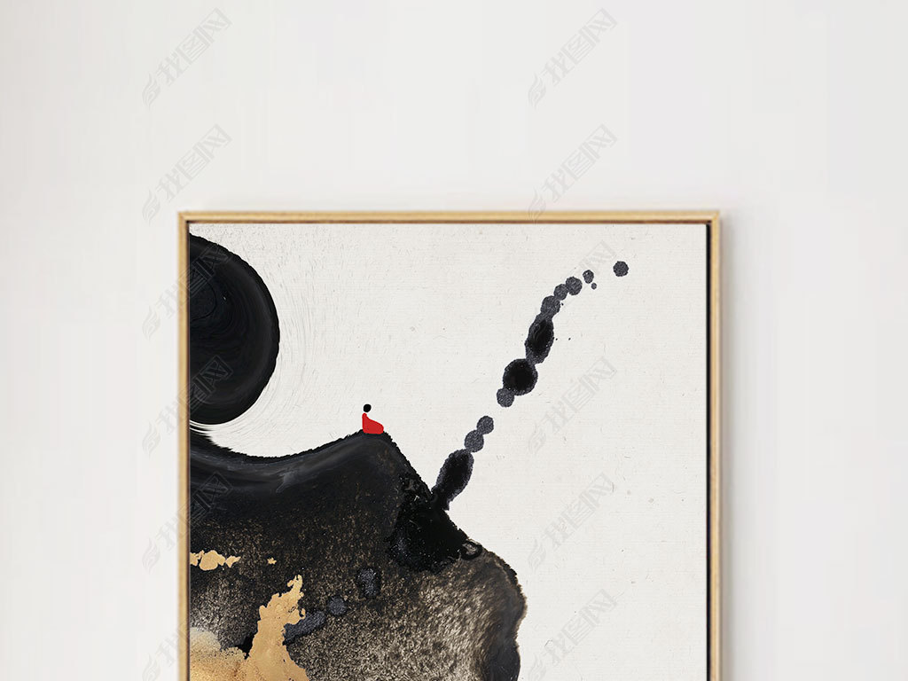 新中式现代抽象禅意水墨山水画小和尚客厅装饰画