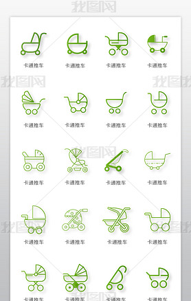 矢量卡通手绘婴儿手推车婴儿车线型icon图标