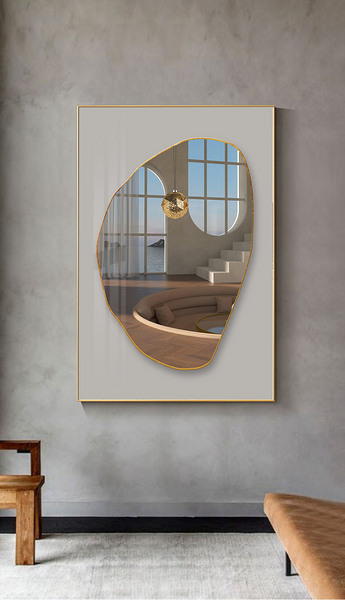 原创北欧现代简约抽象轻奢建筑风景玄关装饰画镜面画版权可商用