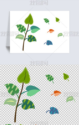 矢量手绘风夏天清新可爱植物树叶PNG免抠素材