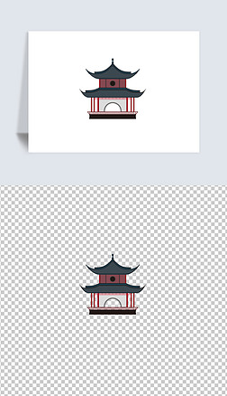 南通水绘园城市地标建筑古典亭子阁楼矢量插图画