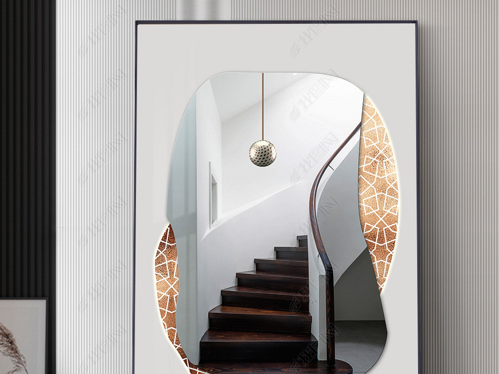 北欧现代简约抽象轻奢建筑风景玄关装饰画镜面画