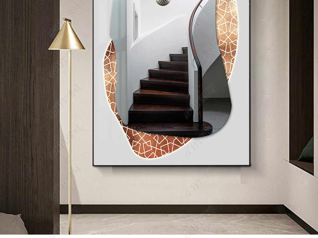 北欧现代简约抽象轻奢建筑风景玄关装饰画镜面画