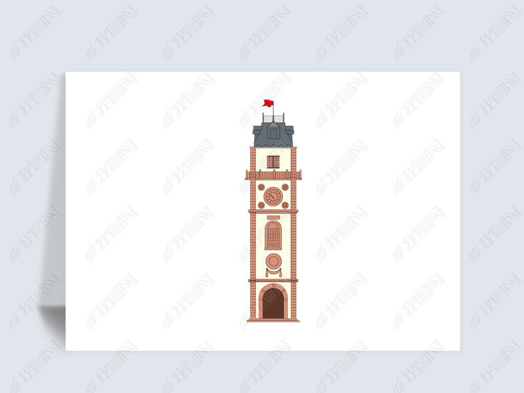 原创南通钟楼南大街城市地标建筑矢量设计插图画版权可商用