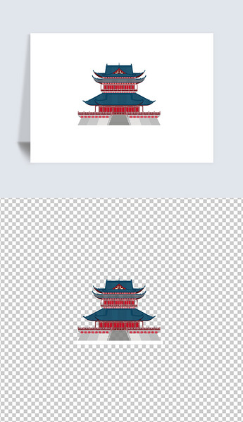 泰州望海楼阁楼城市地标建筑矢量设计插图画