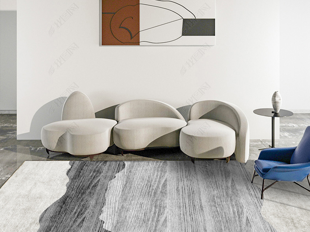 现代北欧轻奢几何抽象创意床边毯客厅地毯地垫