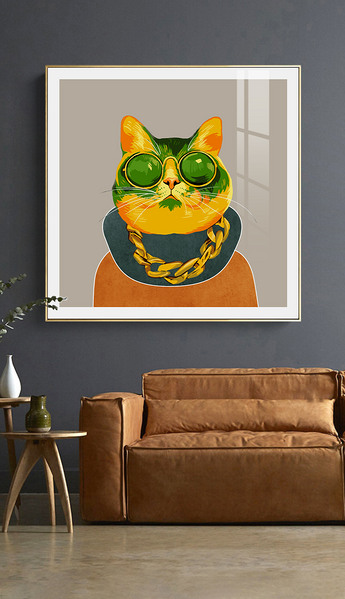 抽象创意手绘立体耍酷猫咪卡通小猫挂画装饰画