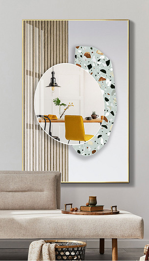 现代简约抽象北欧水磨石玄关过道镜面画装饰画