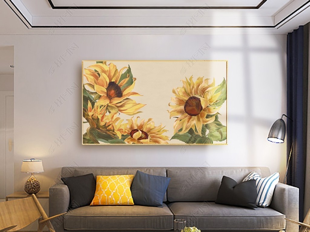 手绘向日葵意境客厅沙发墙装饰画