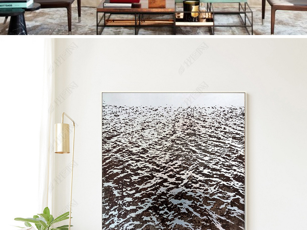 原创黑白水纹镜面抽象装饰画版权可商用