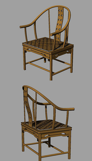 原创明清家具新中式椅子圈椅犀牛模型obj模型3d版权可商用