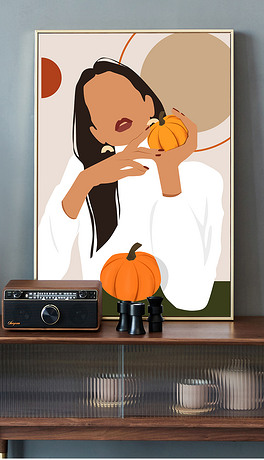 现代简约北欧抽象漂亮女孩轻奢玄关画客厅人物画