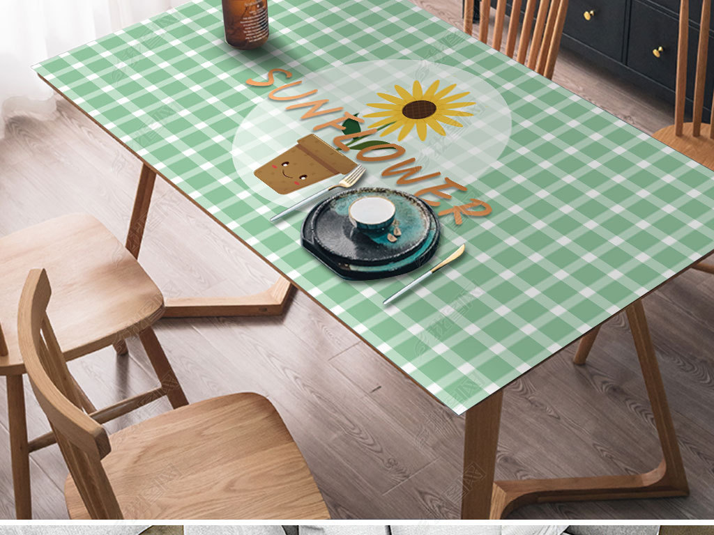 北欧小清新几何网格向日葵桌布桌垫