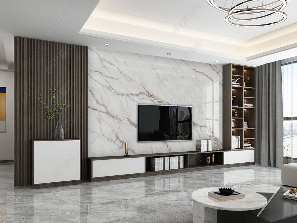 大理石轻奢悬空客厅电视背景墙下载-编号25390566-电视背景墙-我图网